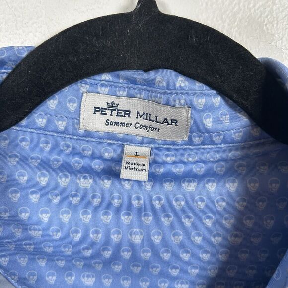 Peter Millar Summer Comfort Polo Mens Large Blue Seeing Double Performance Skull - Picture 3 of 7